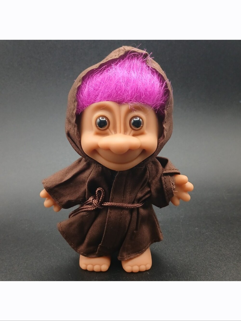 Vintage Russ Troll Doll 5" Pinkish Purple Hair Monk Brown Outfit Toy